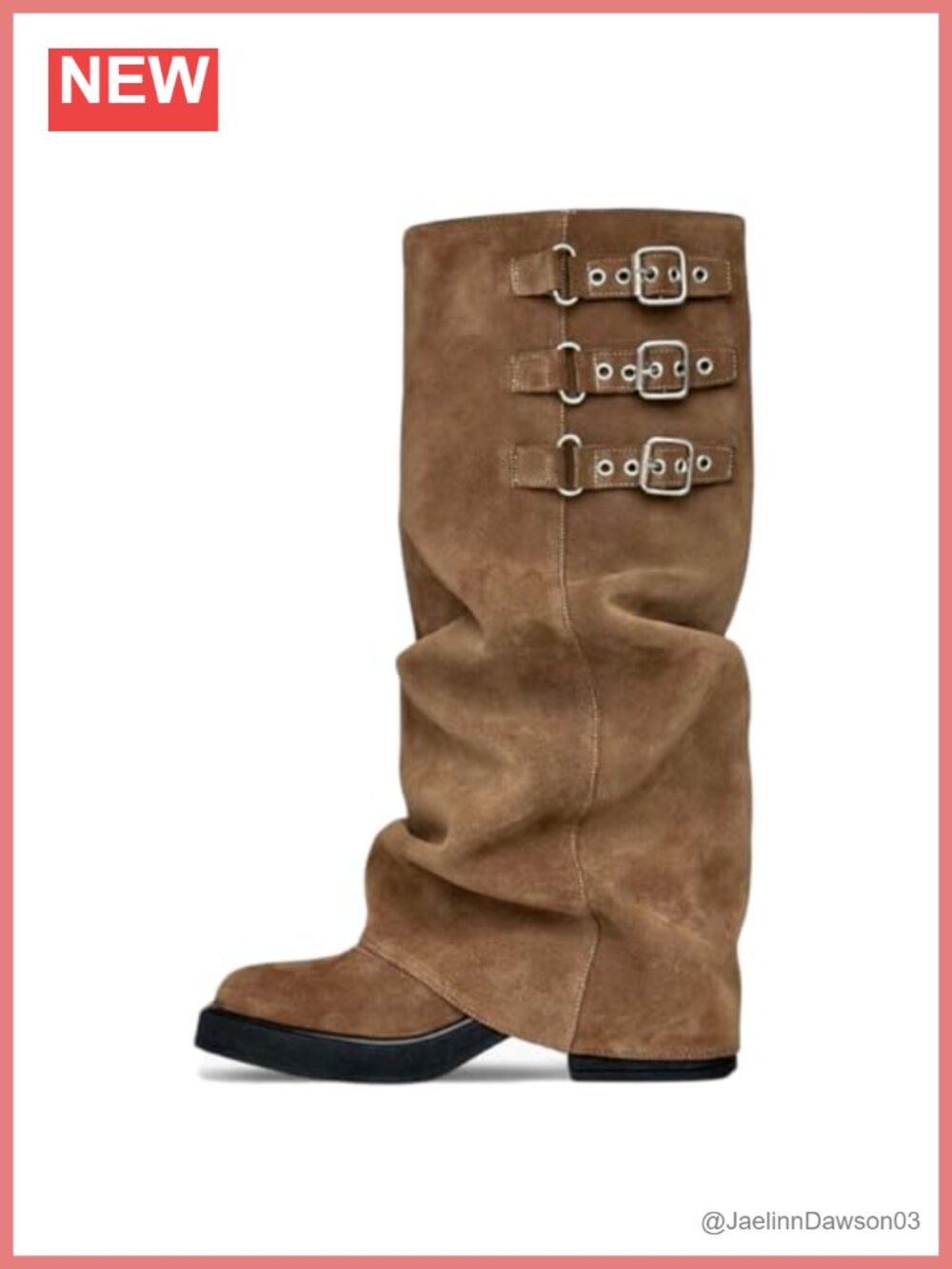 Women's Knee High Slouchy Fold Over Platform Boots with Hidden Zip and Buckle